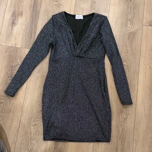 Elegant Black Glitter Long Sleeve Dress